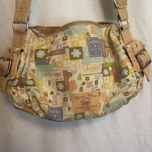 Fossil Women's Floral Patchwork Shoulder Bag - Cream and Tan